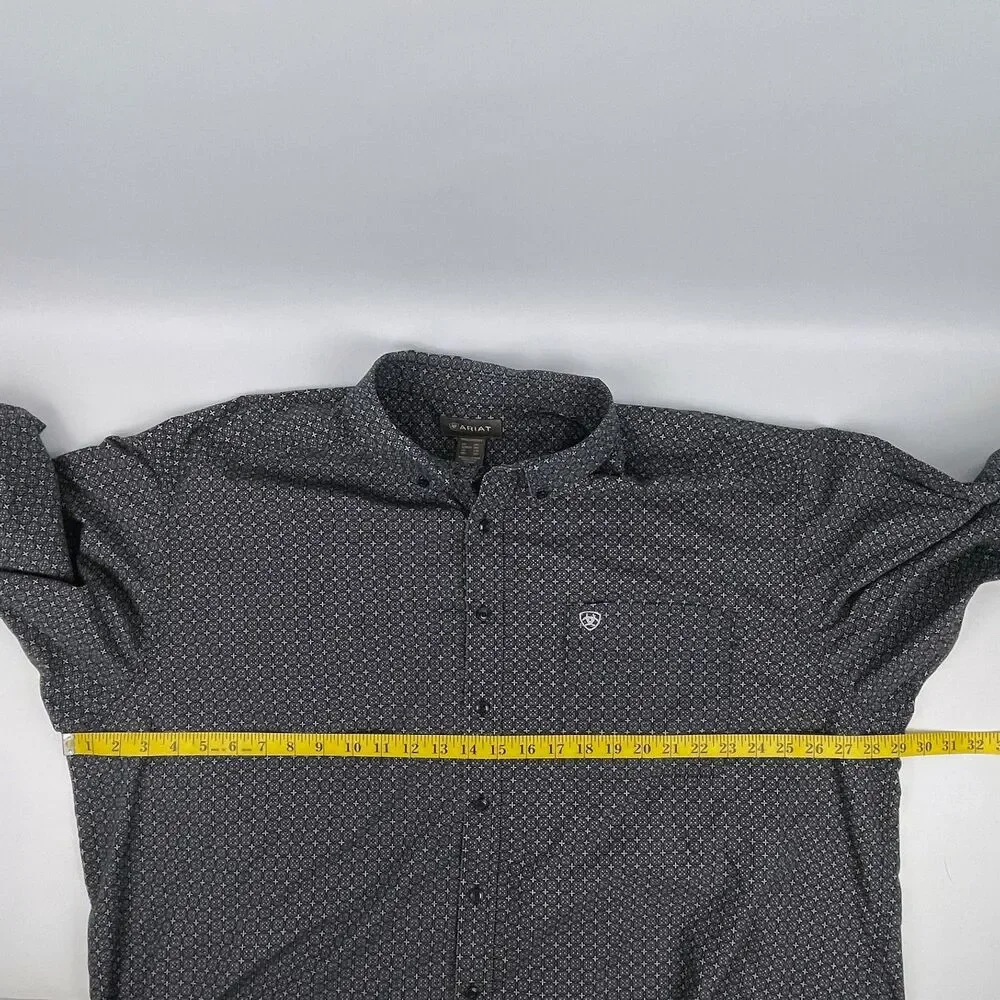 Ariat Men’s 3XL Black Gray Geometric Button Down Long Sleeve Plaid Western